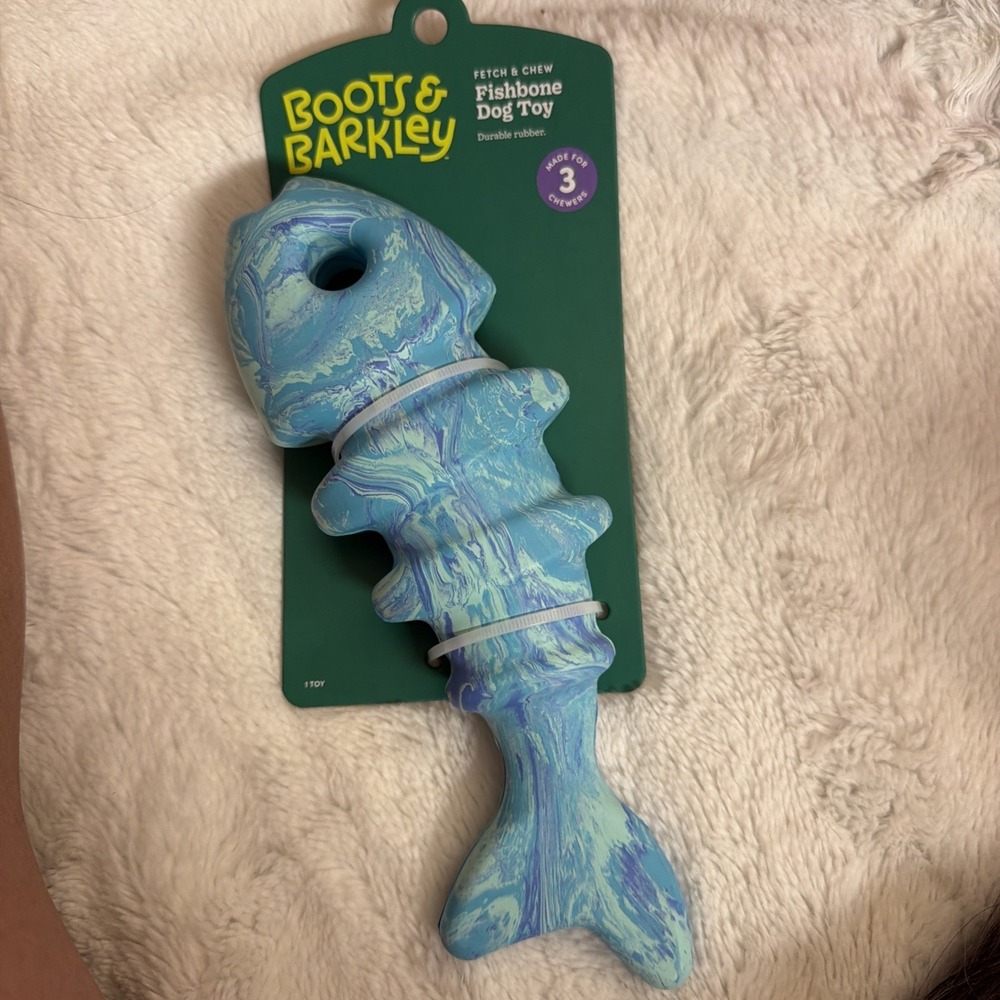 Boots & Barkley Durable Rubber Fishbone Dog Chew Toy Medium Blue 083 05 1996